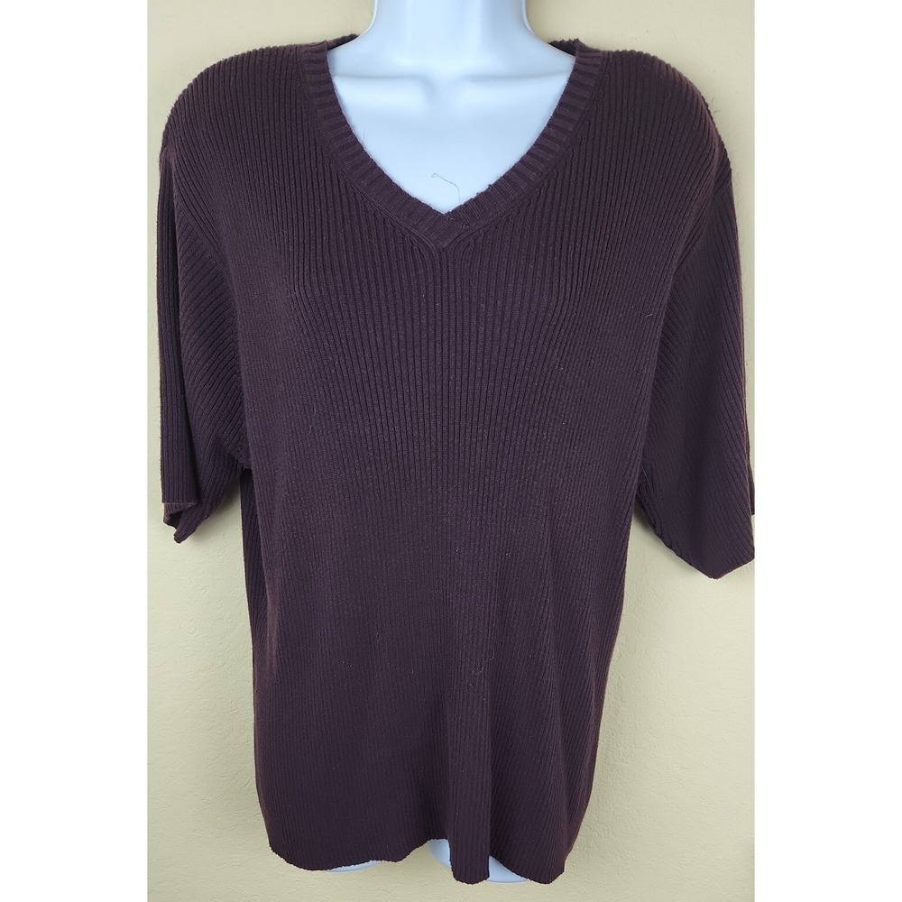 Venezia Jeans Womens Plus Size Ribbed‎ Knit V Neck Short Sleeve Top 22/24